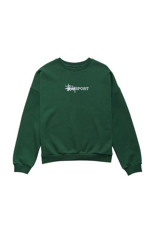 Stussy Womens Sport OS Crew Sweaters Green - LJXPC3091